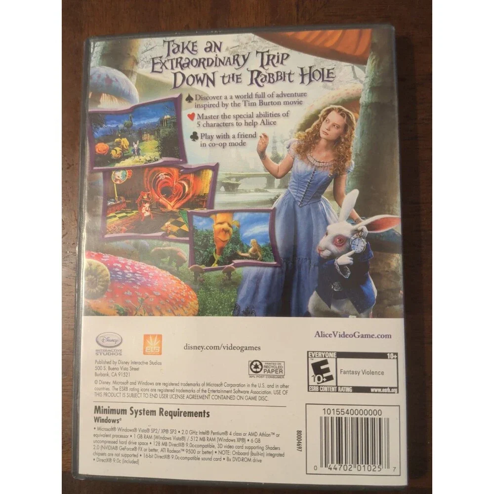 Disney ALICE IN WONDERLAND Video Game, Tim Burton Film, PC DVD ROM